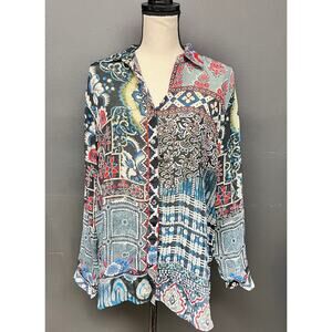 women's NWT M Shana long sleeve patchwork long sleeve relaxed button down shirt